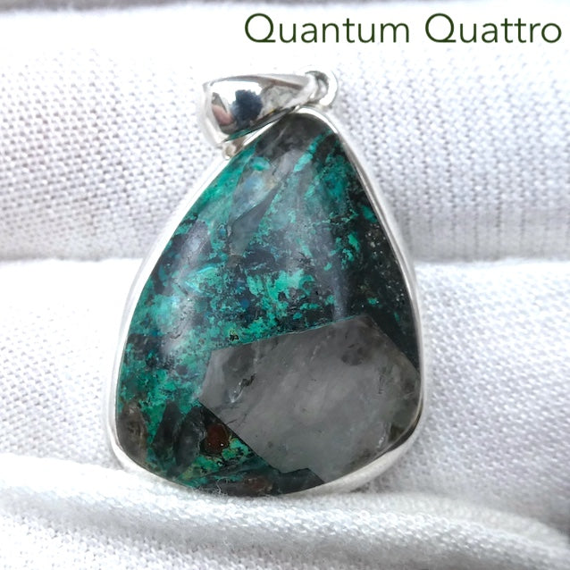Quantum Quattro Pendant | 925 Sterling Silver | Gem Silica | Dioptase | Malachite | Shattuckite | Evolution | Destiny | Focus | Shamanism | Genuine Gems from Crystal Heart Melbourne Australia since 1986