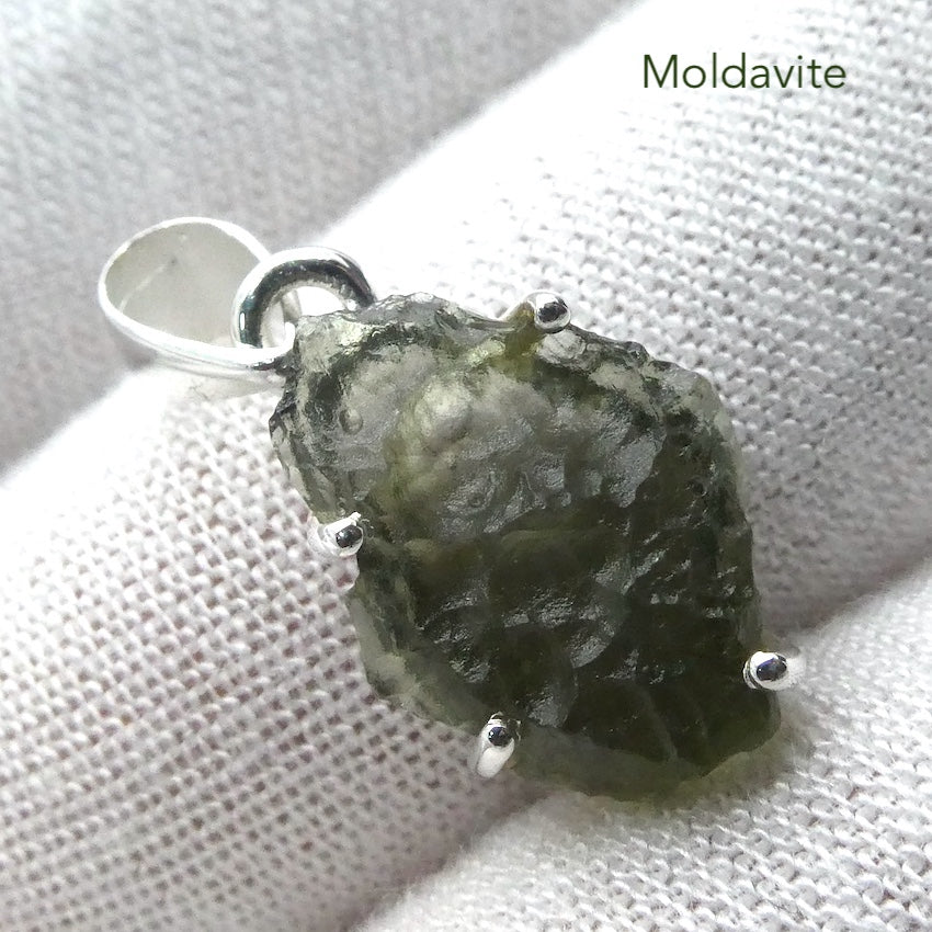 Moldavite Pendant | Raw Nugget | 925 Silver | Natural Green Obsidian | Intense Heart Transformation | Genuine Gems from Crystal Heart Melbourne Australia 1986