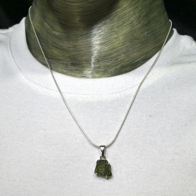 Moldavite Pendant | Raw Nugget | 925 Silver | Natural Green Obsidian | Intense Heart Transformation | Genuine Gems from Crystal Heart Melbourne Australia 1986