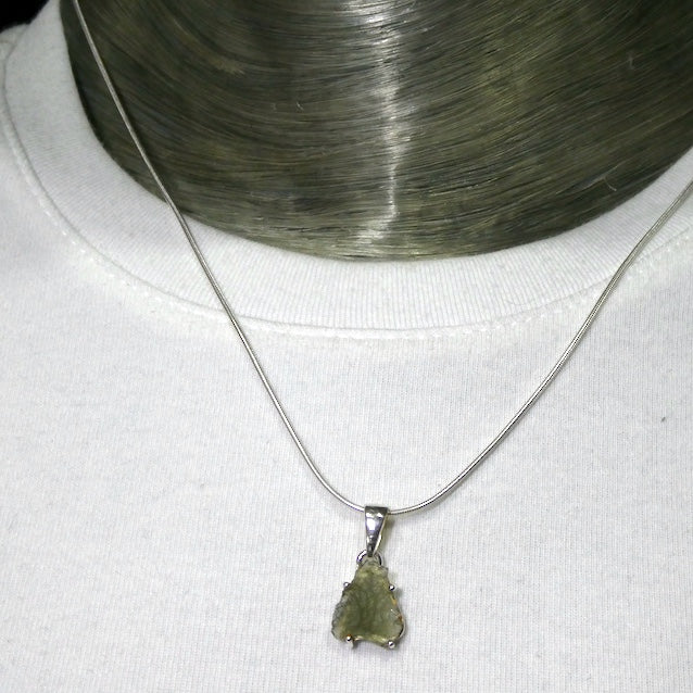 Moldavite Pendant | Raw Nugget | 925 Silver | Natural Green Obsidian | Intense Heart Transformation | Genuine Gems from Crystal Heart Melbourne Australia 1986