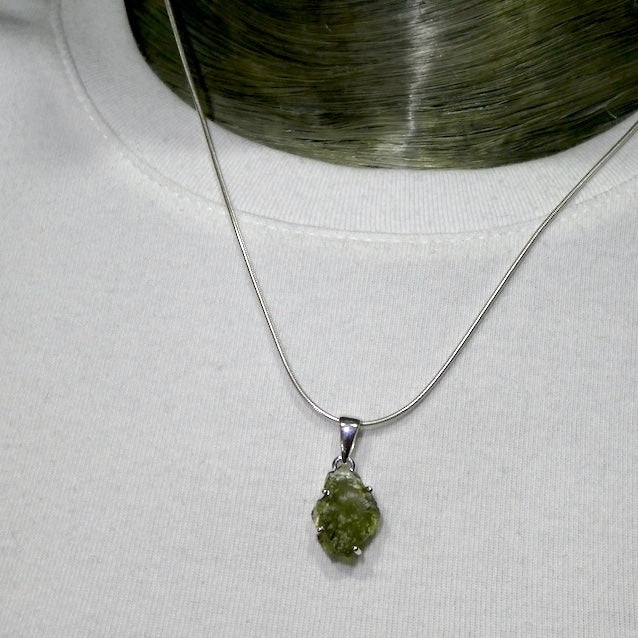 Moldavite Pendant | Raw Nugget | 925 Silver | Natural Green Obsidian | Intense Heart Transformation | Genuine Gems from Crystal Heart Melbourne Australia 1986