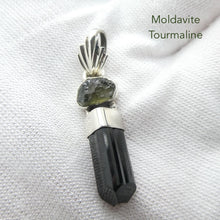 Load image into Gallery viewer, Moldavite over Black Tourmaline Crystal  Pendant | 925 Sterling Silver | Empower Physical | Intense Transformation | Genuine Gems from Crystal Heart Melbourne Australia 1986 