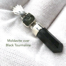 Load image into Gallery viewer, Moldavite over Black Tourmaline Crystal  Pendant | 925 Sterling Silver | Empower Physical | Intense Transformation | Genuine Gems from Crystal Heart Melbourne Australia 1986 