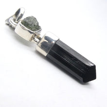 Load image into Gallery viewer, Moldavite over Black Tourmaline Crystal  Pendant | 925 Sterling Silver | Empower Physical | Intense Transformation | Genuine Gems from Crystal Heart Melbourne Australia 1986 