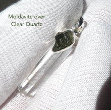 Load image into Gallery viewer, Raw Moldavite Nugget Pendant On Clear Quartz Point | 925 Sterling Silver | Genuine Gems from Crystal Heart Melbourne Australia since 1986 