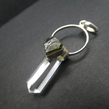 Load image into Gallery viewer, Raw Moldavite Nugget Pendant On Clear Quartz Point | 925 Sterling Silver | Genuine Gems from Crystal Heart Melbourne Australia since 1986 