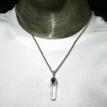 Load image into Gallery viewer, Raw Moldavite Nugget Pendant On Clear Quartz Point | 925 Sterling Silver | Genuine Gems from Crystal Heart Melbourne Australia since 1986 