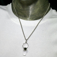 Load image into Gallery viewer, Raw Moldavite Nugget Pendant On Clear Quartz Point | 925 Sterling Silver | Genuine Gems from Crystal Heart Melbourne Australia since 1986 