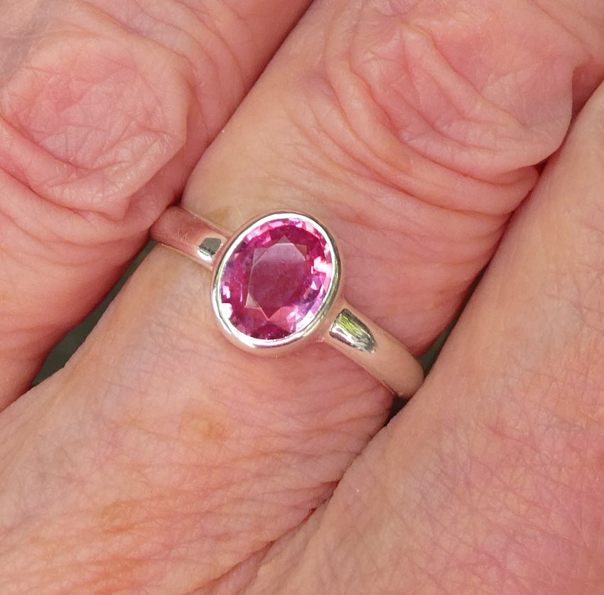 Tourmaline Ring, Pink Rubellite, Faceted Oval, 925 Sterling Silver, p1