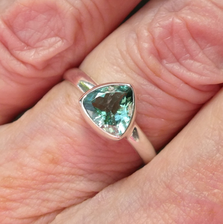 Tourmaline Ring | Faceted Trilliant | Green Blue925 Silver | US Size 8 | AUS Size P1/2 | Virgo Gemini Libra Taurus | Genuine Gems at Crystal Heart Melbourne est 1986