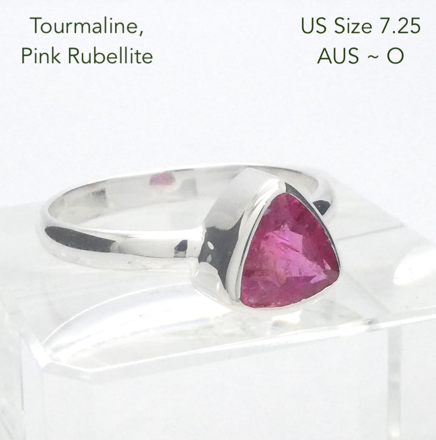 Tourmaline Ring | Faceted Trilliant | Pink Red Rubellite | 925 Silver | US Size 7.52 | AUS Size O | Virgo Gemini Libra Taurus | Genuine Gems at Crystal Heart Melbourne est 1986