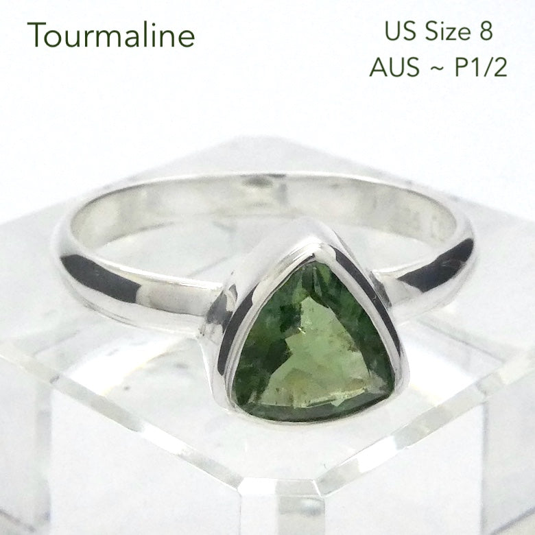 Tourmaline Ring | Faceted Trilliant | Green Blue925 Silver | US Size 8 | AUS Size P1/2 | Virgo Gemini Libra Taurus | Genuine Gems at Crystal Heart Melbourne est 1986
