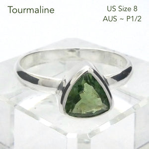 Tourmaline Ring | Faceted Trilliant | Green Blue925 Silver | US Size 8 | AUS Size P1/2 | Virgo Gemini Libra Taurus | Genuine Gems at Crystal Heart Melbourne est 1986