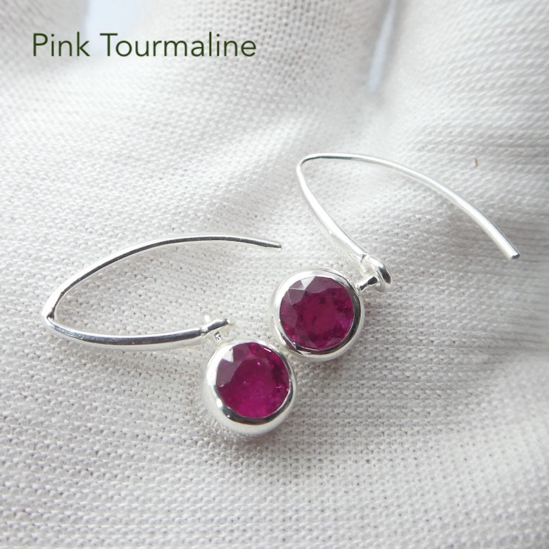 Pink Tourmaline Earring | Ruby Round Facets | 925 Sterling | Bezel Set | Love | Compassion | Self Empowerment | Genuine Gems from Crystal Heart Australia since 1986