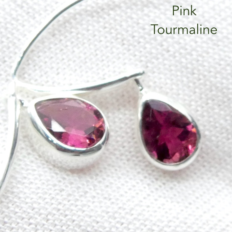 Pink Tourmaline Earring | Teardrop Faceted Gemstone | 925 Sterling | Bezel Set | Energise, Empower, Unblock | Loving Compassion | Self Empowerment | Genuine Gems from Crystal Heart Australia since 1986