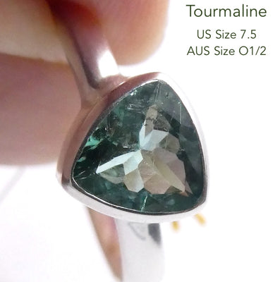 Tourmaline Ring | Faceted Trilliant | Green Blue925 Silver | US Size 7.5 | AUS Size O1/2 | Virgo Gemini Libra Taurus | Genuine Gems at Crystal Heart Melbourne est 1986