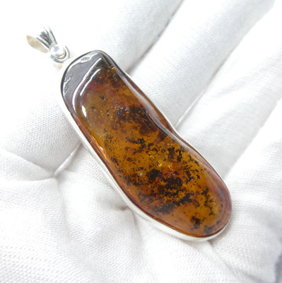 Amber Pendant | Large Freeform Cabochon  | Open Bezel Setting | 925 Sterling Silver | Genuine Gems from Crystal heart Melbourne Australia since 1986