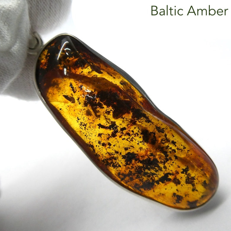 Amber Pendant | Large Freeform Cabochon  | Open Bezel Setting | 925 Sterling Silver | Genuine Gems from Crystal heart Melbourne Australia since 1986