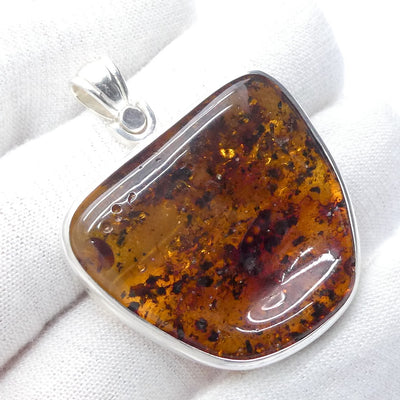 Amber Pendant | Large Freeform Cabochon  | Open Bezel Setting | 925 Sterling Silver | Genuine Gems from Crystal heart Melbourne Australia since 1986