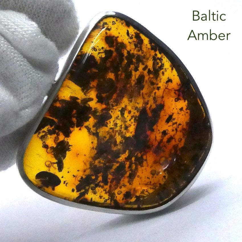 Amber Pendant | Large Freeform Cabochon  | Open Bezel Setting | 925 Sterling Silver | Genuine Gems from Crystal heart Melbourne Australia since 1986