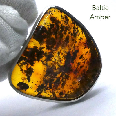 Amber Pendant | Large Freeform Cabochon  | Open Bezel Setting | 925 Sterling Silver | Genuine Gems from Crystal heart Melbourne Australia since 1986