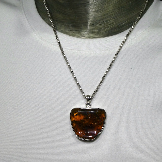 Amber Pendant | Large Freeform Cabochon  | Open Bezel Setting | 925 Sterling Silver | Genuine Gems from Crystal heart Melbourne Australia since 1986