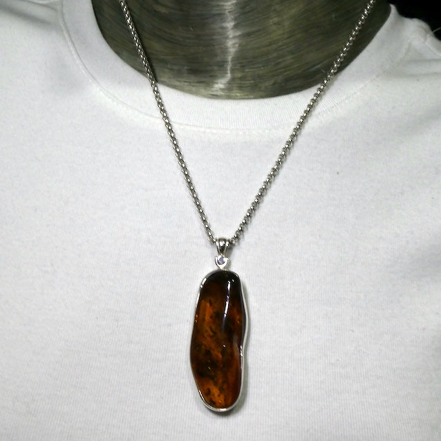 Amber Pendant | Large Freeform Cabochon  | Open Bezel Setting | 925 Sterling Silver | Genuine Gems from Crystal heart Melbourne Australia since 1986