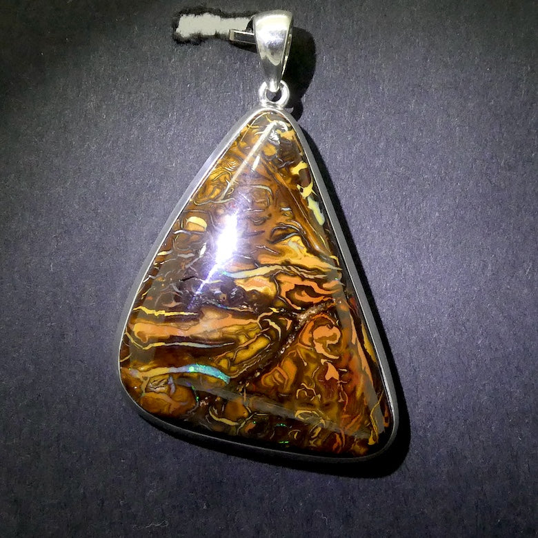 Boulder Opal Pendant | 925 Sterling Silver | Australian Stone | Rich Mahogany | Bright iridescent veins | Genuine Gems from Crystal Heart Melbourne since 1986