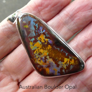 Boulder Opal Pendant | 925 Sterling Silver | Australian Stone | Rich Mahogany | Bright iridescent veins | Genuine Gems from Crystal Heart Melbourne since 1986