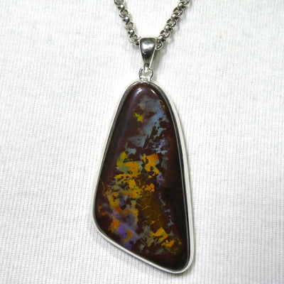Boulder Opal Pendant | 925 Sterling Silver | Australian Stone | Rich Mahogany | Bright iridescent veins | Genuine Gems from Crystal Heart Melbourne since 1986