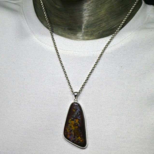 Boulder Opal Pendant | 925 Sterling Silver | Australian Stone | Rich Mahogany | Bright iridescent veins | Genuine Gems from Crystal Heart Melbourne since 1986