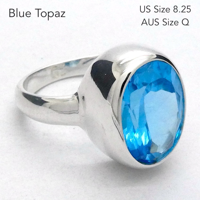 Blue Topaz Ring | AA Grade Faceted Oval | Baby Swiss  Blue | 925 Sterling Silver | US Size 8.25 | AUS Size Q | Genuine Gems, Crystal Heart Melbourne est 1986