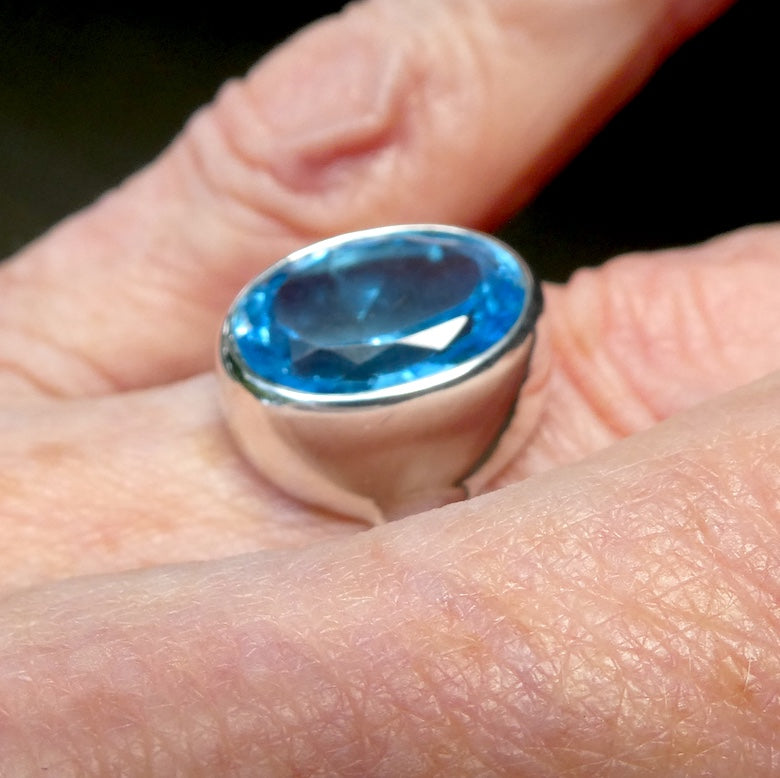 Blue Topaz Ring | AA Grade Faceted Oval | Baby Swiss  Blue | 925 Sterling Silver | US Size 8.25 | AUS Size Q | Genuine Gems, Crystal Heart Melbourne est 1986