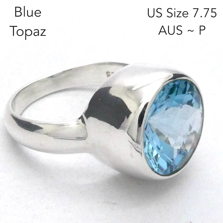 Blue Topaz Ring | AAA Grade Faceted Round | Sky Blue | 925 Sterling Silver | US Size 7.75 | AUS Size P | Genuine Gems, Crystal Heart Melbourne est 1986