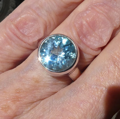 Blue Topaz Ring | AAA Grade Faceted Round | Sky Blue | 925 Sterling Silver | US Size 7.75 | AUS Size P | Genuine Gems, Crystal Heart Melbourne est 1986