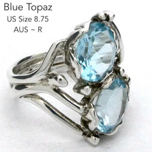 Load image into Gallery viewer, Blue Topaz Ring | Two Faceted Ovals | Flawless Sky Blue | 925 Sterling Silver | Organic setting | US Size 8.75 | AUS Size R | Genuine Gems, Crystal Heart Melbourne est 1986