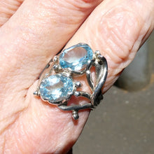 Load image into Gallery viewer, Blue Topaz Ring | Two Faceted Ovals | Flawless Sky Blue | 925 Sterling Silver | Organic setting | US Size 8.75 | AUS Size R | Genuine Gems, Crystal Heart Melbourne est 1986