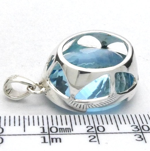 Blue Topaz Pendant | Large Faceted Oval | Flawless light Swiss Blue | 925 Sterling Silver | Uplift Spirit | Clear Mental Fatigue | Crystal Heart Melbourne Australia since 1986