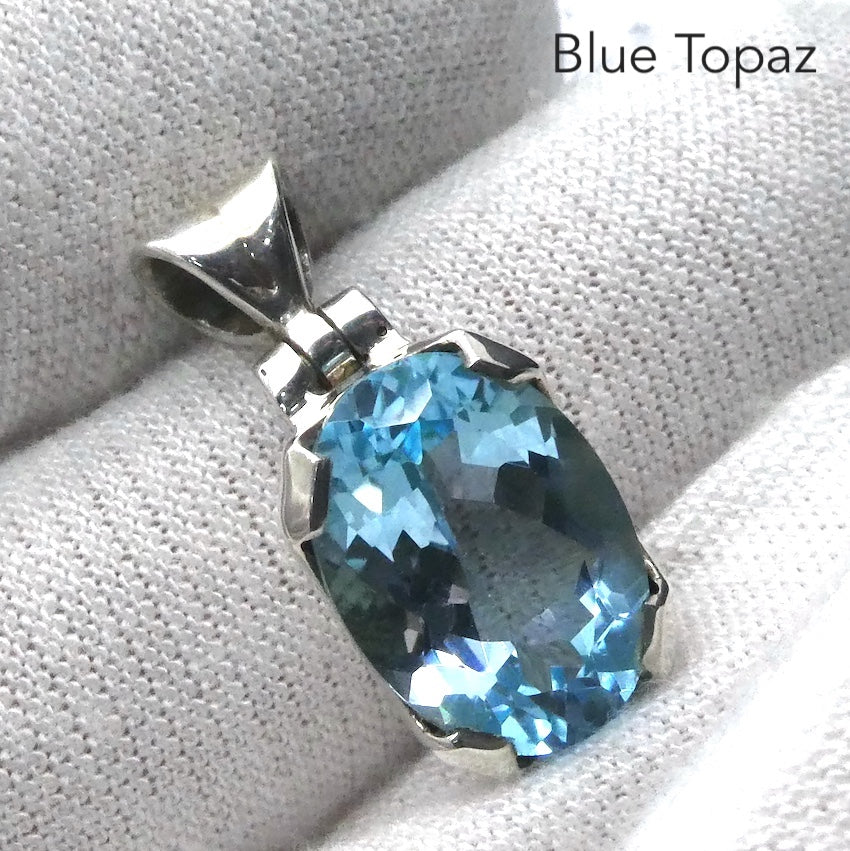 Blue Topaz Pendant | Flawless Faceted Oval | 925 Sterling Silver | Uplift Spirit | Clear Mental Fatigue | Crystal Heart Melbourne Australia since 1986