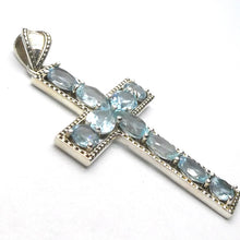 Load image into Gallery viewer, Blue Topaz Bejewelled Cross Pendant | 10 Faceted Stones | 925 Sterling Silver | Uplift Spirit | Clear Mental Stress 7 Fatigue | Crystal Heart Australia est 1986