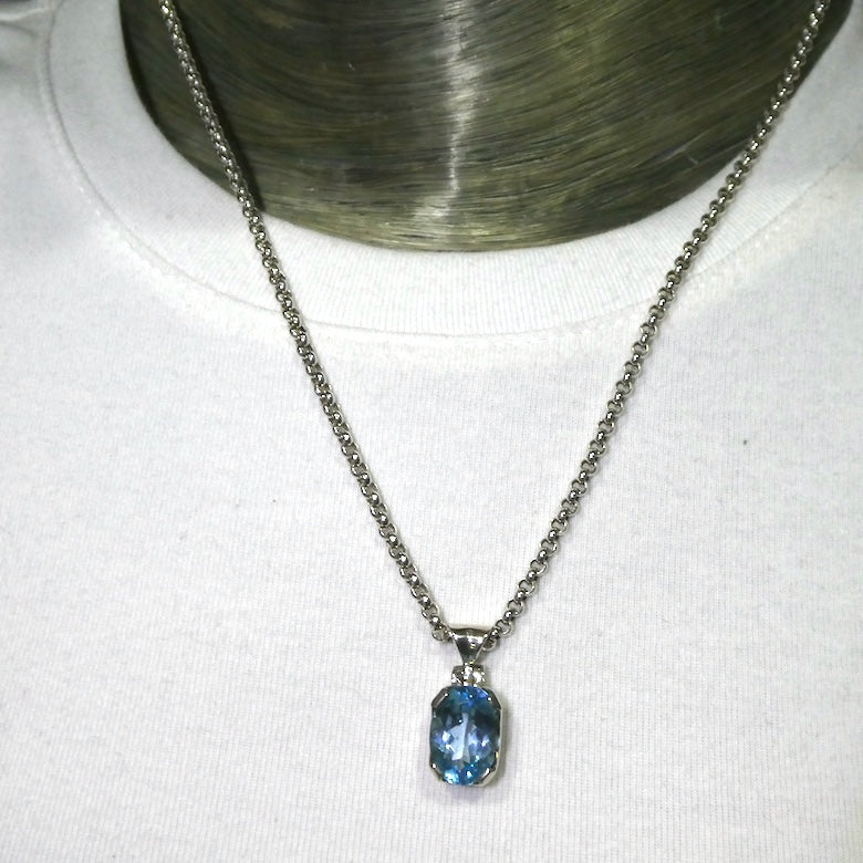 Blue Topaz Pendant | Flawless Faceted Oval | 925 Sterling Silver | Uplift Spirit | Clear Mental Fatigue | Crystal Heart Melbourne Australia since 1986