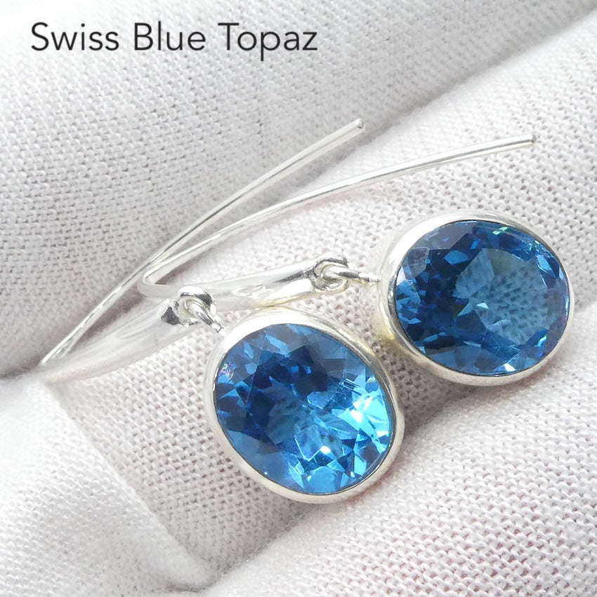 Blue Topaz  Earrings | Flawless Faceted Ovals | Swiss  Blue | 925 Sterling Silver | Bezel Set |  Genuine Gems from Crystal Heart Melbourne Australia since 1986