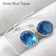 Load image into Gallery viewer, Blue Topaz  Earrings | Flawless Faceted Ovals | Swiss  Blue | 925 Sterling Silver | Bezel Set |  Genuine Gems from Crystal Heart Melbourne Australia since 1986