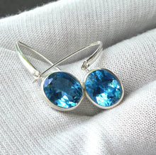 Load image into Gallery viewer, Blue Topaz  Earrings | Flawless Faceted Ovals | Swiss  Blue | 925 Sterling Silver | Bezel Set |  Genuine Gems from Crystal Heart Melbourne Australia since 1986