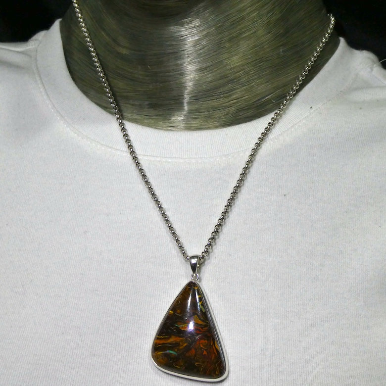 Boulder Opal Pendant | 925 Sterling Silver | Australian Stone | Rich Mahogany | Bright iridescent veins | Genuine Gems from Crystal Heart Melbourne since 1986