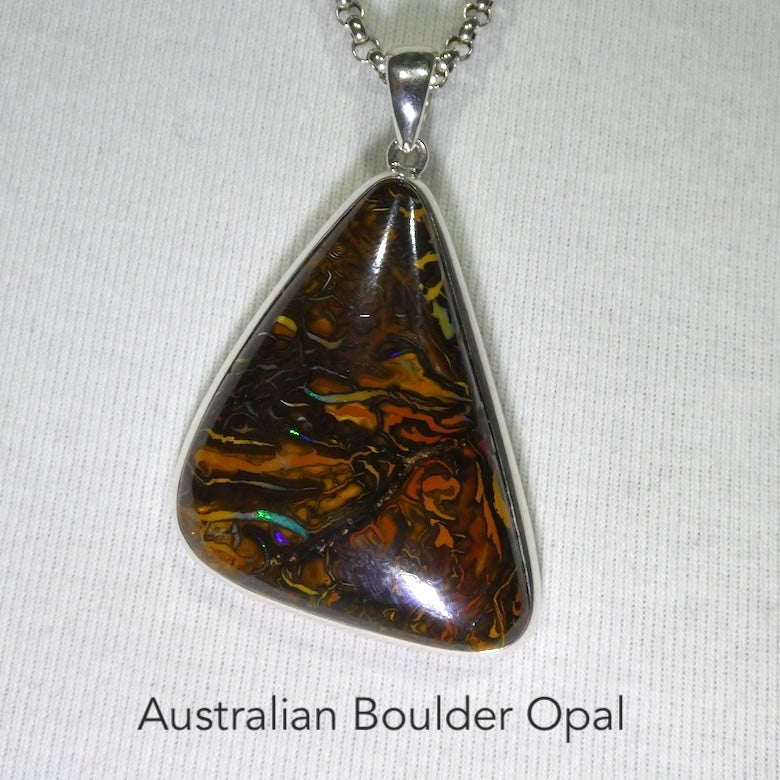 Boulder Opal Pendant | 925 Sterling Silver | Australian Stone | Rich Mahogany | Bright iridescent veins | Genuine Gems from Crystal Heart Melbourne since 1986
