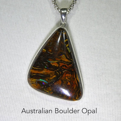 Boulder Opal Pendant | 925 Sterling Silver | Australian Stone | Rich Mahogany | Bright iridescent veins | Genuine Gems from Crystal Heart Melbourne since 1986