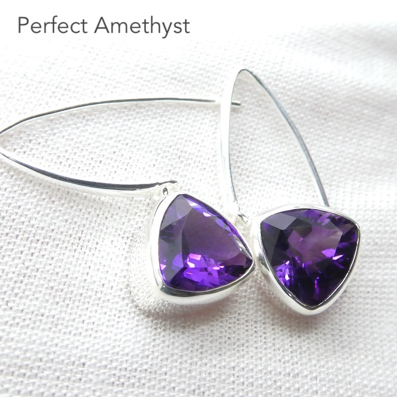 Amethyst Earring | Fine 925 Silver | Faceted Trilliants | Spritual Vision | Balance & Purify | Relieve Mental Stress |  Genuine Gems from Crystal Heart est 1986