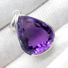 Load image into Gallery viewer, Amethyst Pendant | Fine 925 Silver | Large Faceted Teardrop | AAA | Spritual Vision | Balance &amp; Purify | Relieve Mental Stress | Genuine Gems from Crystal Heart est 1986