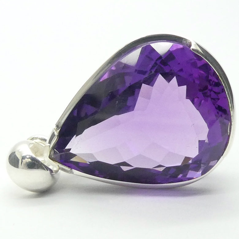 Amethyst Pendant | Fine 925 Silver | Large Faceted Teardrop | AAA | Spritual Vision | Balance & Purify | Relieve Mental Stress | Genuine Gems from Crystal Heart est 1986